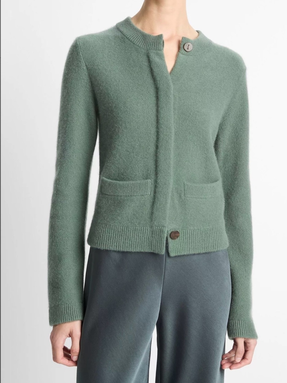 Vince Soft Green Cashmere Crewneck Button Cardigan Sweater - Women size S
